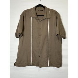 Cubavera Mens Brown Guayabera Short Sleeve Button Down Shirt Size XL Embroidered